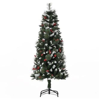 HOMCOM Homcom Arbol De Navidad Artificial Con Nieve 150 Cm Ign&iacute;fugo Con 360 Ramas 38 Bayas Base Plegable Soporte Met&aacute;lico Decoraci&oacute;n Navide&ntilde;a Para Interiores