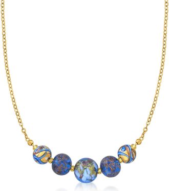 Ross-Simons Italian Multicolored Murano Glass Bead Necklace in 18kt Yellow Gold Over Sterling