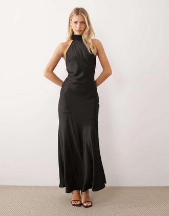 Gina Tricot Gina Tricot - Vestito lungo nero allacciato al collo con scialle