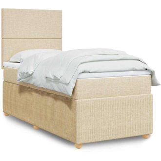 vidaXL Cama Box Spring Con Colch&oacute;n Tela Color Crema 100x200 Cm