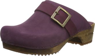 Sanita Urban Mule Clog | Original Handmade Wooden Leather Clog for Women | Violette Aubergine | UK 6.5