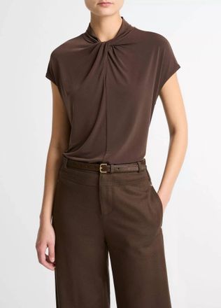 Vince Cap Sleeve Twist Neck Top In Dark Bark