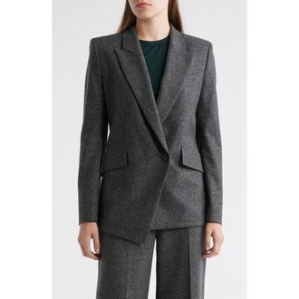 BOSS Jarinah Asymmetric Wool Blend Blazer in Charcoal Slub at Nordstrom Rack, Size 10