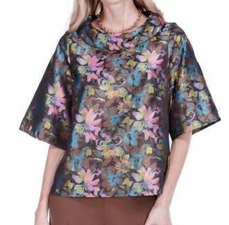 Jade Yoga Roll Collar Floral Top In Vintage Floral