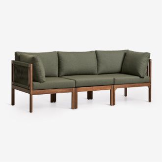 Sklum Sof&aacute; Modular De Jard&iacute;n De 3 Piezas Con Reposabrazos En Madera De Acacia Branson Sklum