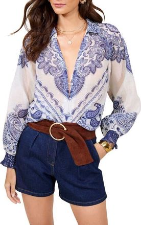 Lipsy Printed Button-Up Shirt in Cream at Nordstrom, Size 2 Us