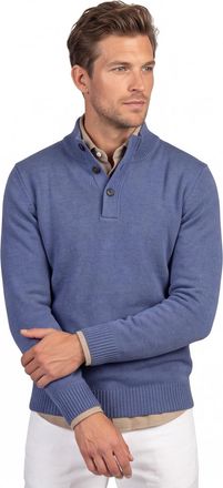 Thomas Maine trui blauw half zip knopen gebreid