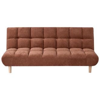 Beliani Sof&aacute; Cama De Tela Moderno Sin Brazos 2 Plazas Con Respaldo Acolchado Y Asiento Capiton&eacute; Patas De Madera Marr&oacute;n Dorado Risor