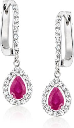 Ross-Simons Ruby and. Diamond Teardrop Earrings in 18kt White Gold