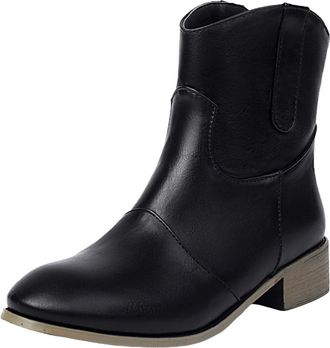 Generic Womens Ankle Boots Low-Heel Pointed Toe Elegant Western Cowboy Booties PU Leather Slip-on Boots Casual Shoes Comfortable Autumn Winter size 4.5