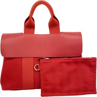 Herm&egrave;s Red Color Toile Chevron Tote Bag (Pre-Owned)