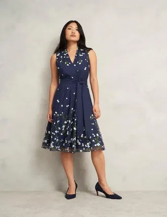Hobbs London Aria Embroidered Dress in Midnight Blue at Nordstrom, Size 10