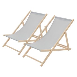 ECD Germany 2x Sillas De Playa De Madera De Pino 3 Posiciones De Reclinaci&oacute;n Plegable Tumbona Gris Claro Tradicional De Sol Para Jard&iacute;n Impermeable Hasta 120kg Te