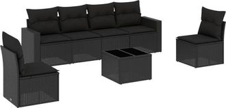 vidaXL Vidaxl - Set De Comedor De Jard&iacute;n 7 Pzas Y Cojines Rat&aacute;n Sint&eacute;tico Negro