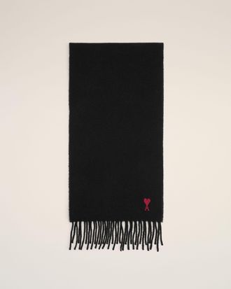 Ami Black Wool Red Ami De Coeur Scarf Black - OS - Unisex
