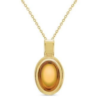 Allurez Oval Natural Cabochon Moss Agate Pendant Necklace 14K 0.72ct in Citrine,yellow Gold at Nordstrom, Size 18
