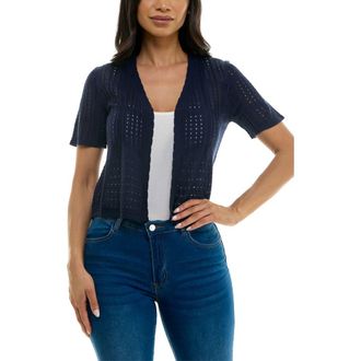 Nina Leonard Open Stitch Short Sleeve Bolero in Navy at Nordstrom Rack, Size Small