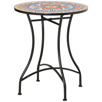 STILVORA Mesa De Jard&iacute;n Mosaico Redonda, Mesa De Bistr&oacute;, Mesa Auxiliar Con Tablero De Mosaico De Cer&aacute;mica Y Metal, Rojo+azul+blanco, &Oslash;60 Cm