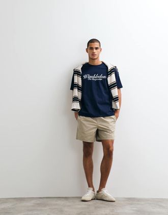 Polo Ralph Lauren Wimbledon Capsule - T-shirt blu navy con scritta sul petto