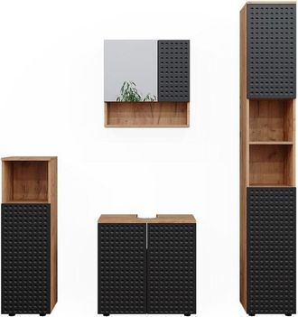 Vicco Conjunto De Muebles De Ba&ntilde;o Irma, Lunares Antracita, 4 Piezas, Con Mueble Alto