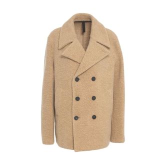 Harris Wharf London Double-Breasted Coats, male, Beige, Size: XL Elegant Beige Peacoat Aw25