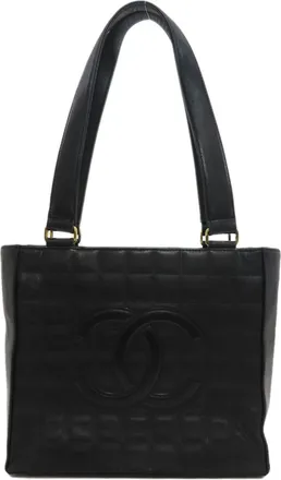 Chanel Chocolate Bar Black Leather Tote Bag (Pre-Owned)