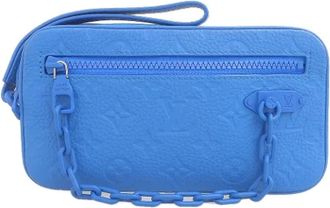 Louis Vuitton Tweedehands leren Louis Vuitton tassen - Dames - Vintage Clutch - Blauw - ONE Size - Leer - Vintage