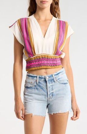 Elan Elastic Waist Crop Cover-Up Top in Natural Pink at Nordstrom, Size X-Small