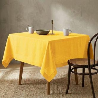 Solino Home Linen Table Throw, 52 x 52 Inch for Dining Table, Holiday and Everyday Table Decor - Diana Medium Weight in Marigold Yellow at Nordstrom