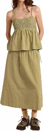 Damson Madder Caspia Volume Midi Skirt In Basil