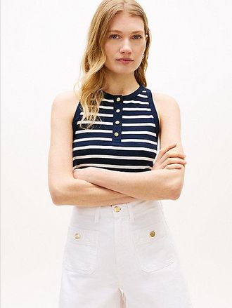 Tommy Hilfiger Gold-Tone Button Sleeveless Henley Top