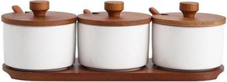 OEM Juego De 3 Botes Para Especias De Cocina, Azucarero De Cer&aacute;mica De 220 Ml Con Tapa Y Cuchara