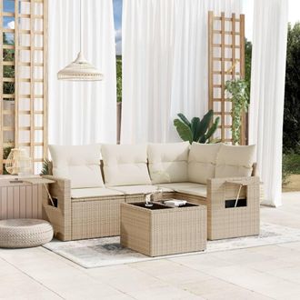 vidaXL Juego De Sof&aacute;s Jard&iacute;n Con Cojines 5 Pzas Rat&aacute;n Sint&eacute;tico Beige Vidaxl