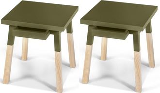 Mon Petit Meuble Français 2 mesitas de noche lacadas con 1 cajón, asiento 40 cm