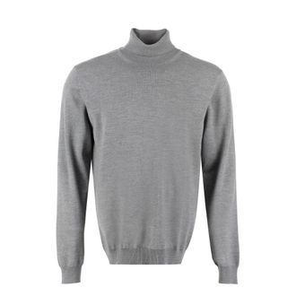 THE (ALPHABET) Turtlenecks, male, Gray, Size: 2XL Wool Turtleneck Sweater