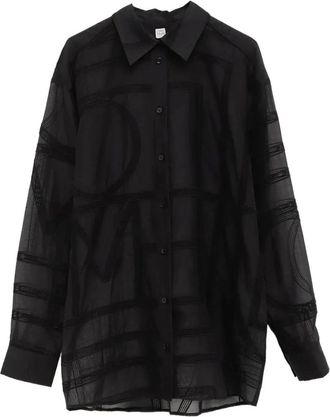 Toteme Overhemden, Dames, Zwart, S, Stijlvol Gehaakt Shirt