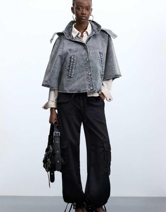 Desigual poncho in denim 100% cotone grigio