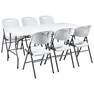 Beliani Conjunto De Comedor Exterior 6 Plazas Mesa Rectangular Sillas Plegables Con Patas De Acero Blanco Cugnoli