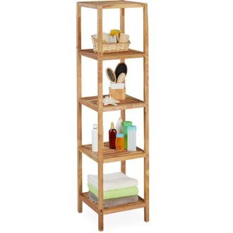 Relaxdays Relaxday Bathroom Shelf, 5 Shelves, H x W x D: 145 x 36 x 36 cm, Bathroom, Kitchen, Walnut, Natural