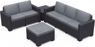 Keter California 5 Seater Lounge Set 2x Sofas Footstool Coffee Table Graphite