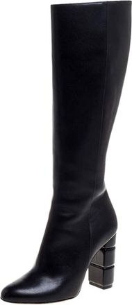 Ferragamo Black Leather Knee Boots Size 40