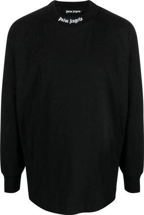 Palm Angels FW22 Logo Mock Neck Longsleeve T-Shirt Black White PMAB001C99JER0041001