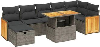 vidaXL Vidaxl - Set De Sof&aacute;s De Jard&iacute;n 8 Pzas Y Cojines Rat&aacute;n Sint&eacute;tico Gris