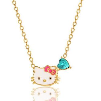 Hello Kitty Birthstone Charm Necklace in Gold/Teal at Nordstrom