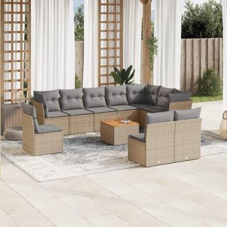 vidaXL Juego De Sof&aacute;s Jard&iacute;n Con Cojines Beige Mezcla 11 Pzas Rat&aacute;n Pe Vidaxl