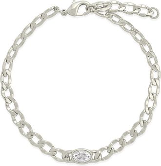 Sterling Forever Rebel Station CZ Curb Chain Bracelet