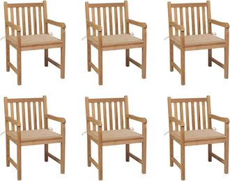 vidaXL Sillas De Jard&iacute;n 6 Uds Madera Maciza De Teca Cojines Beige Vidaxl