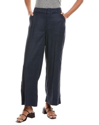 NYDJ Linen-Blend Oxford Navy Petite Mona Wide Leg Trouser Jean