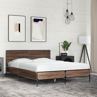 vidaXL Vidaxl - Estructura Cama Madera Ingenier&iacute;a Metal Marr&oacute;n Roble 140x200 Cm
