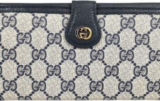 Gucci Gg Supreme Beige Navy Pvc Leather Long Wallet (Bi-Fold) (Pre-Owned)